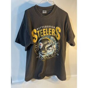 Vintage 1997 Pittsburgh Steelers NFL Mens Single Stitch Tee XL Black qb club afc